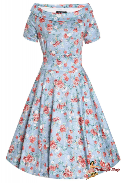 Dolly & Dotty - Darlene Blue Floral Off Shoulder Dress