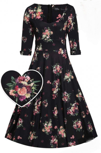 Dolly & Dotty - Scarlette Floral Black Swingkleid