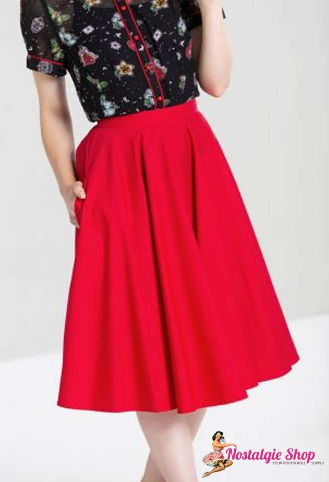 Classic swing skirt Paula by Hellbunny in red. Nostalgieshop