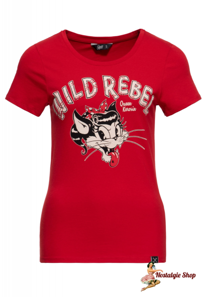 Queen Kerosin - BASIC T-SHIRT »WILD REBEL« rot