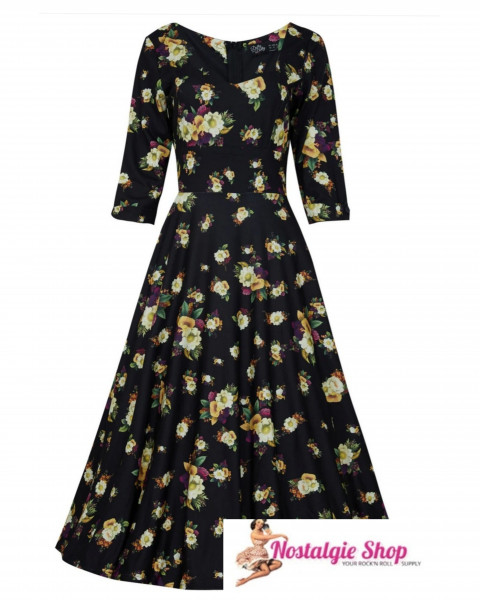 Dolly & Dotty - Scarlette Black & Yellow Floral Swingdress