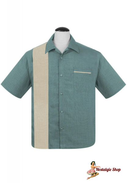 Steady Clothing - PopCheck Single Panel Bowling Shirt in Sea Foam/Stone