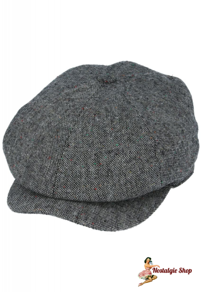 Maz Salt & Pepper Flat Six Panel Newsboy Cap - Grey